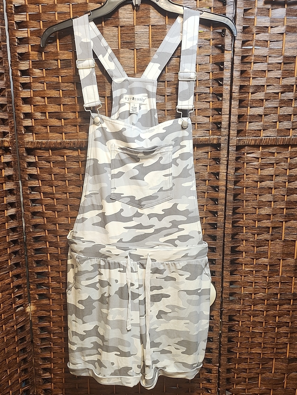 eye candy Gray & Cream Camo Short Overalls